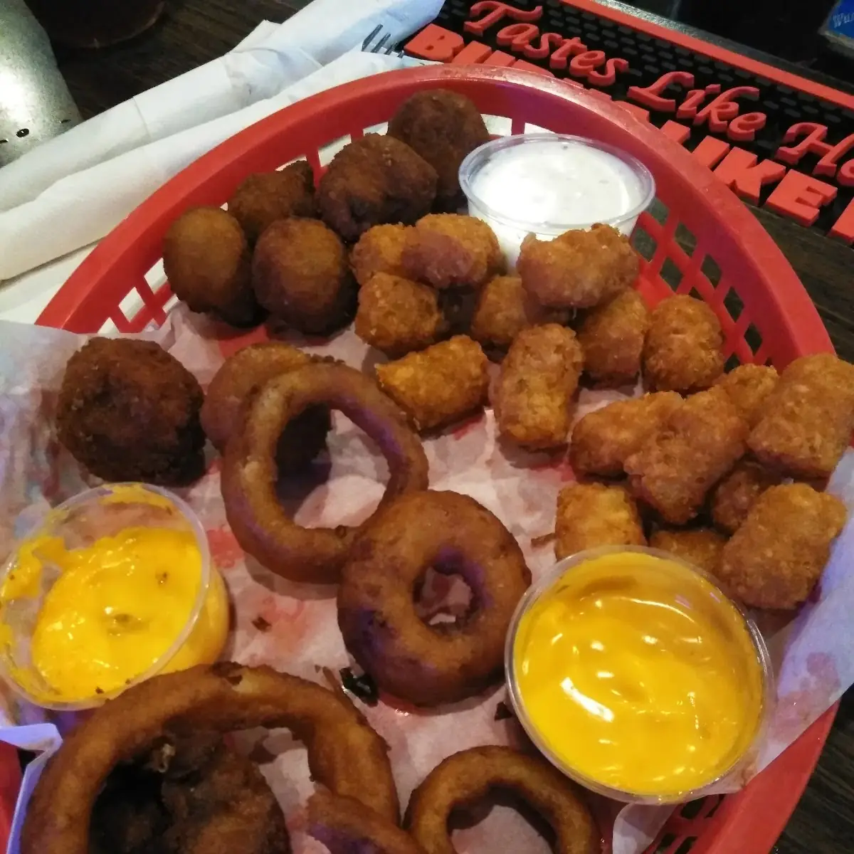 Appetizer Sampler Mushrooms Onion Rings and Tater Tots