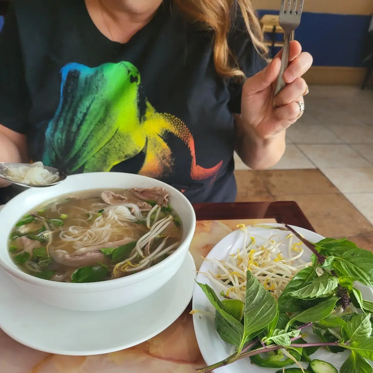 Beef Pho with Egg Roll