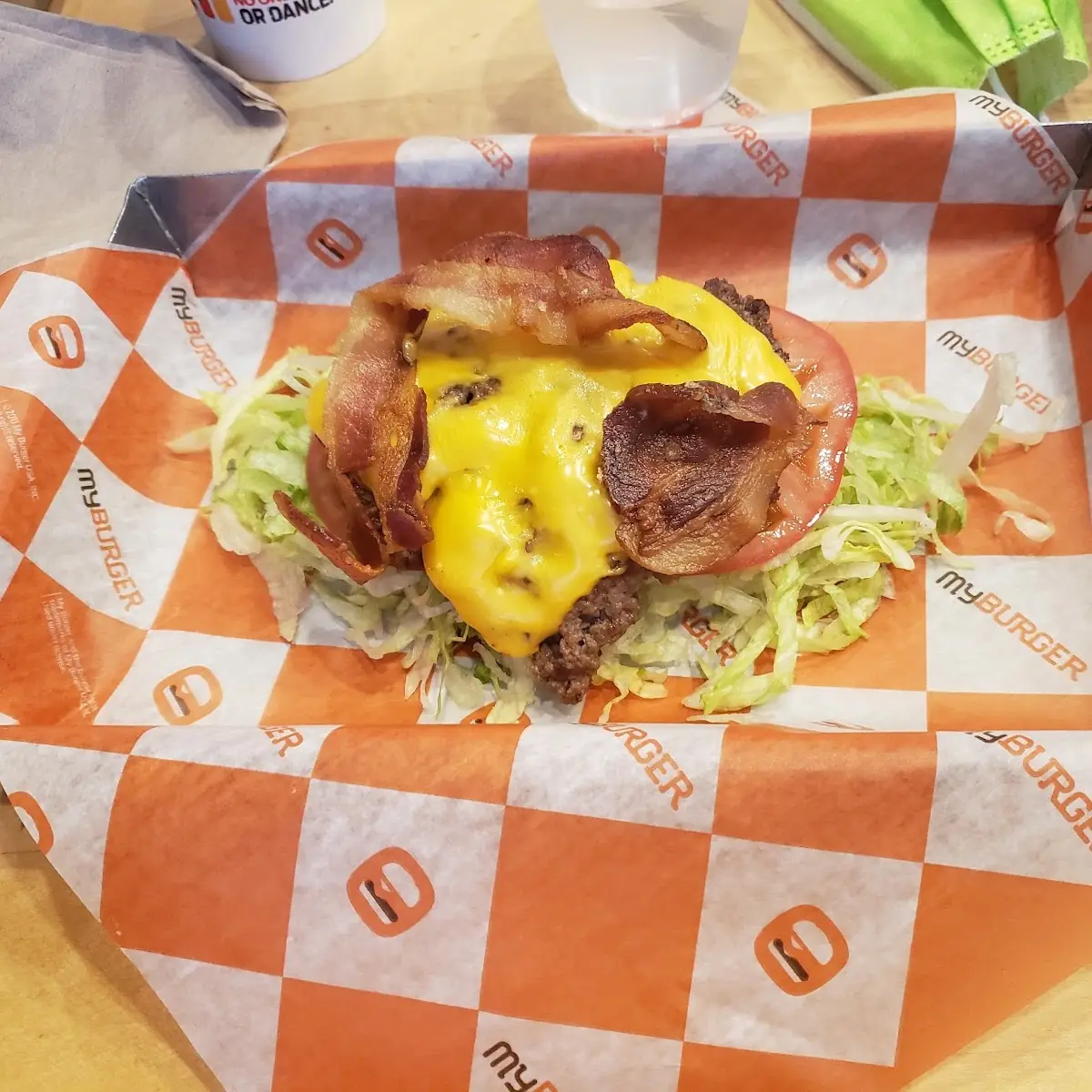 Double Bacon Cheeseburger Without the Bun Split with with Husband