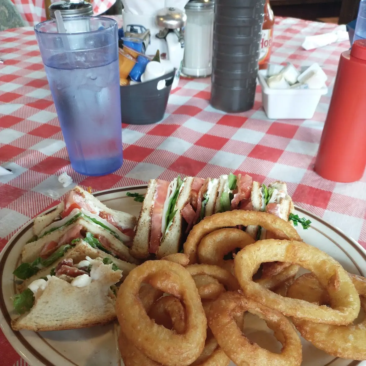 Turkey Club and Onion Rings