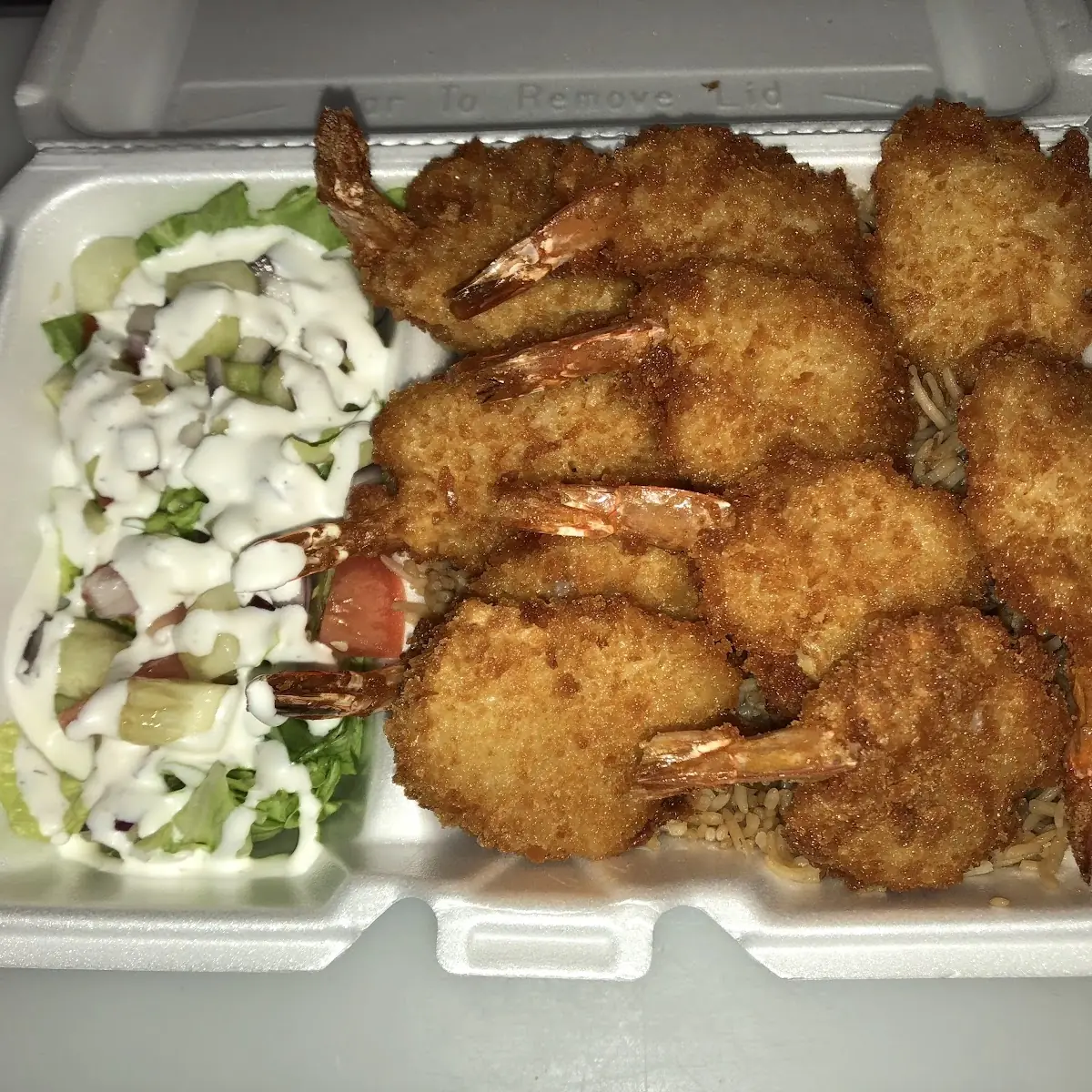 12 10 PC Fried Shrimp w Rice & Salad