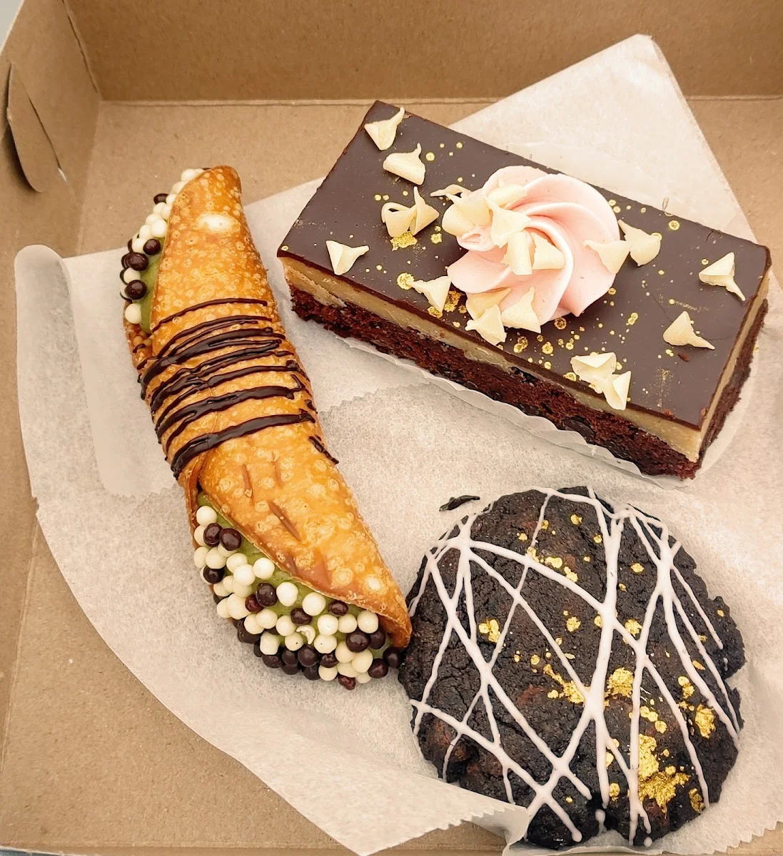 Cannoli Brownie with Cookie Dough and Chocolate Ganache Espresso Cookie