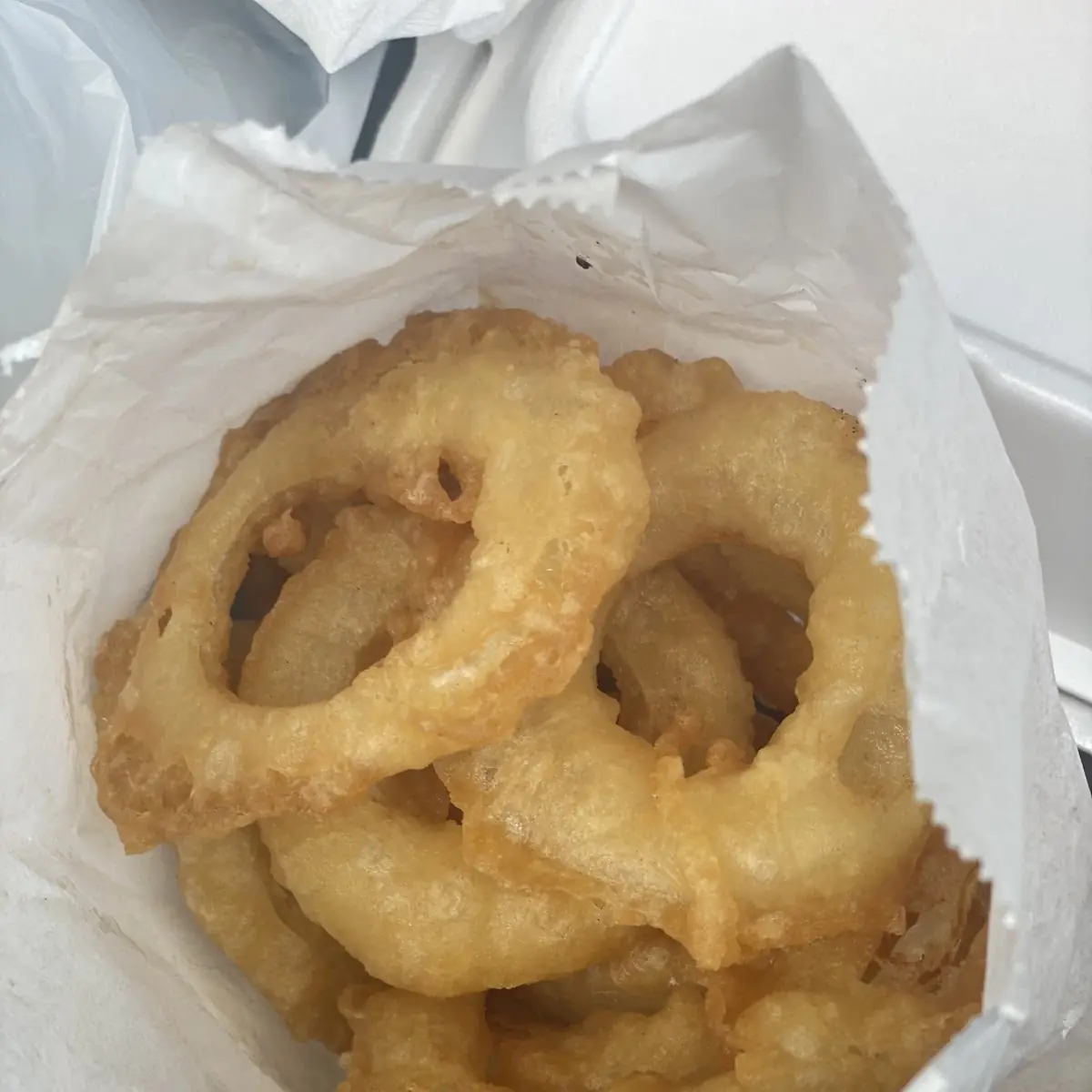 Battered Fried Onion Rings and Egg Rolls