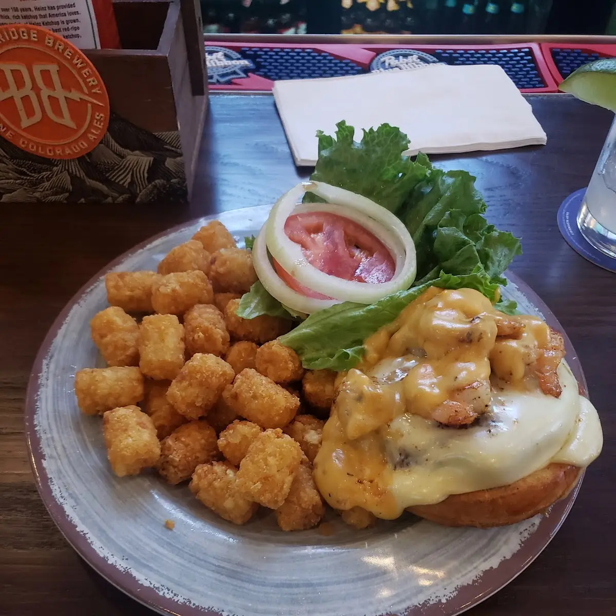 Bison Shrimp Burger with Queso Dip