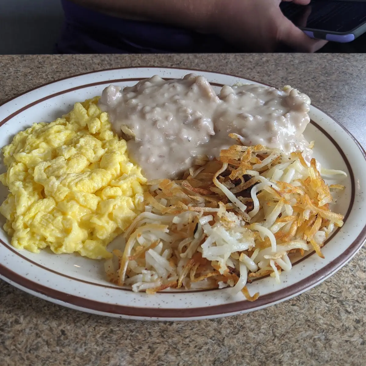 Sausage Gravy and Biscuits with Scrambled Eggs