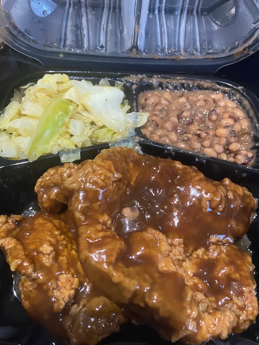 Pork Chops Cabbage and Black Eyed Peas