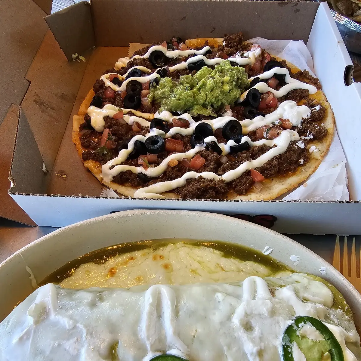 Mexican Pizza and Smothered Burrito