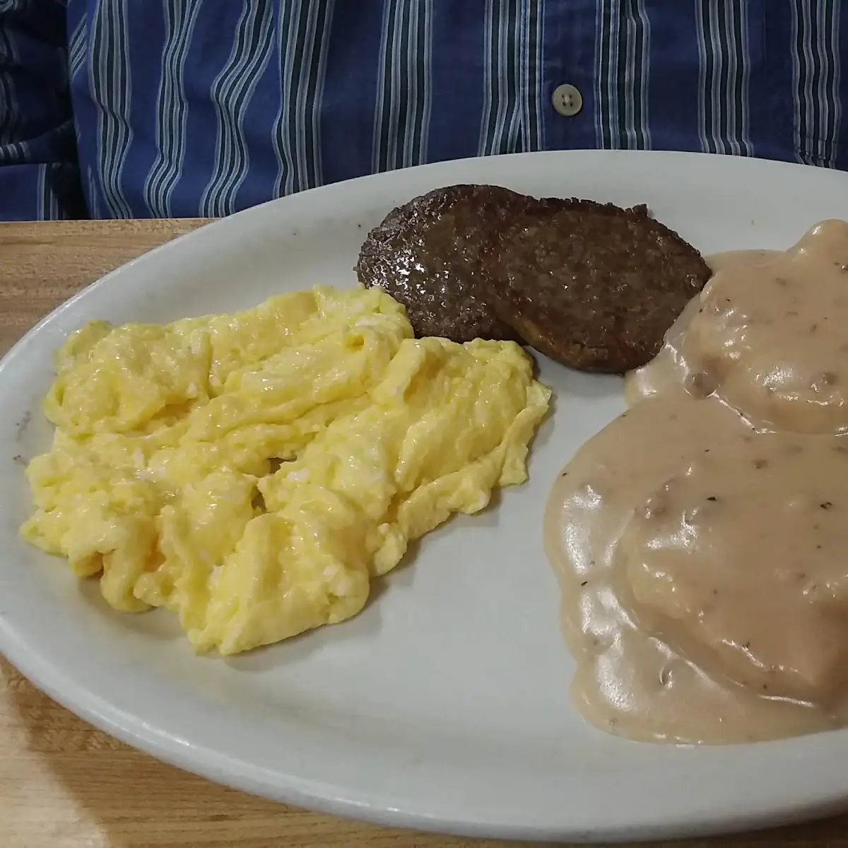 Scrambled Eggs Sausage Gravy Biscuit