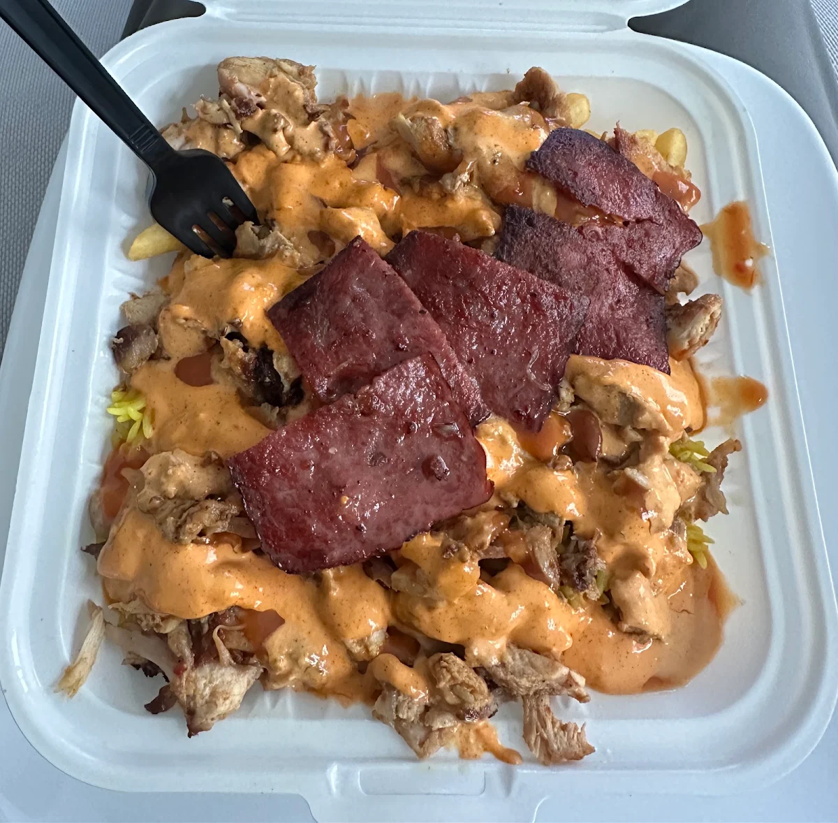 Half Rice and Beef Bacon, Tahini's Shawarma