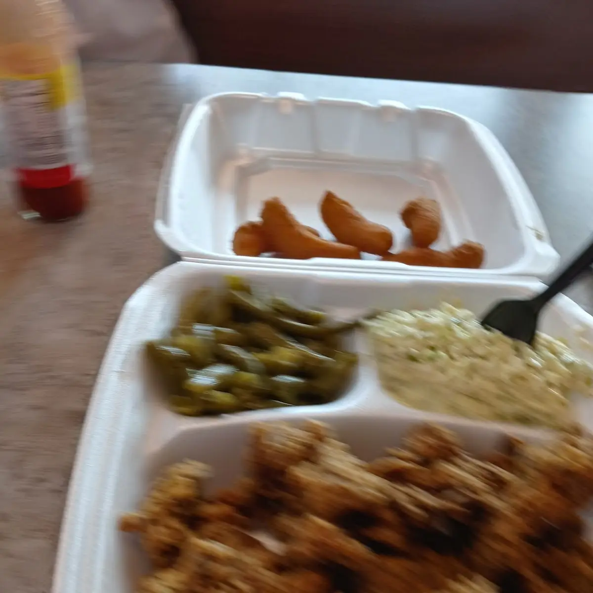 Gizzards N Liver with String Beans and Slaw