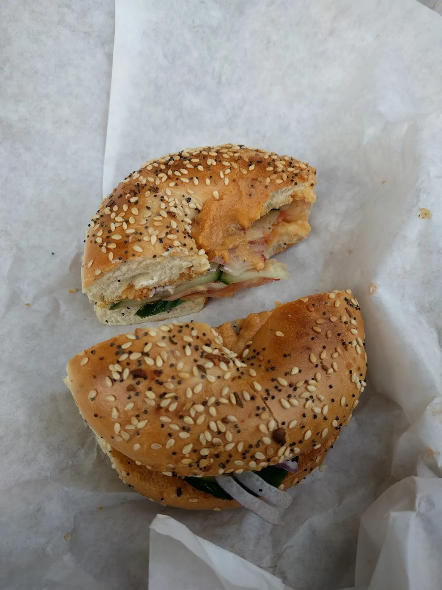 Everything Bagel with Hummus and Veggies