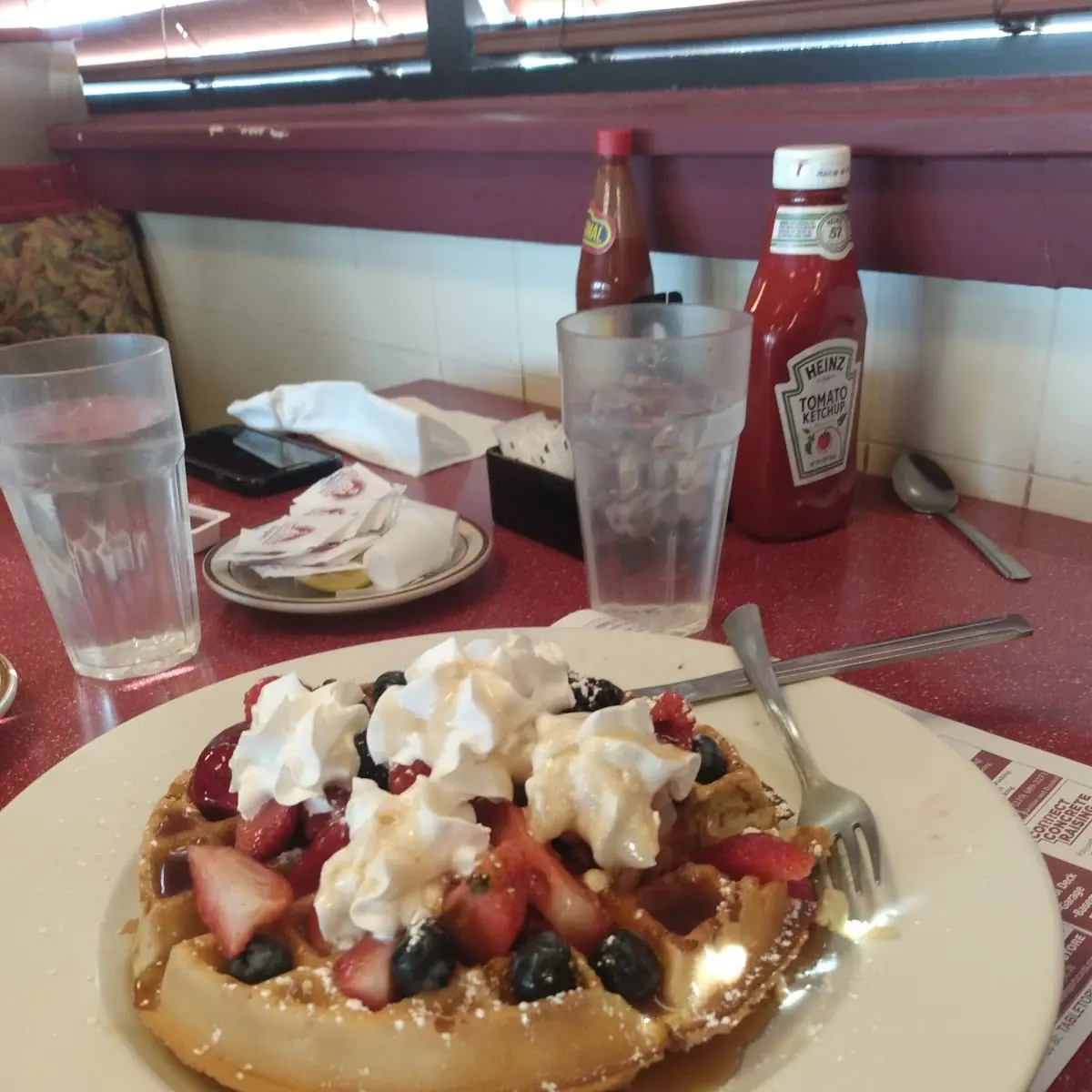 Fresh Fruit Waffle with Whipped Cream