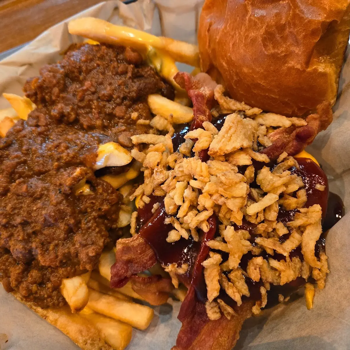 BBQ Bacon Cheeseburger with Chili Cheese Fries