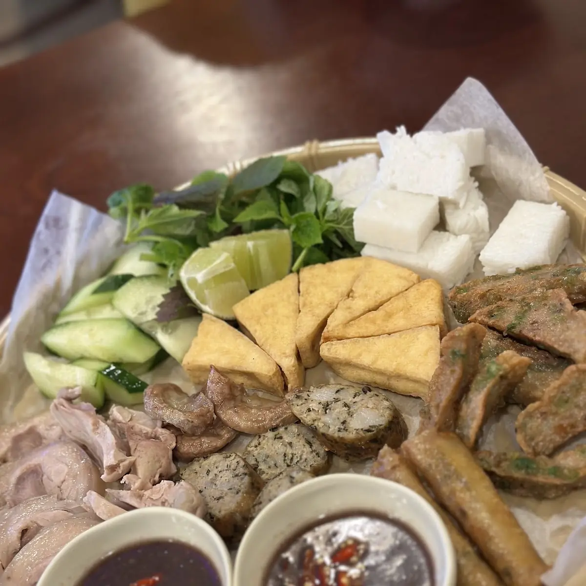 Bún Đậu Mắm Tôm Combo Crispy Tofu & Vermicelli Platter with Fermented Shrimp Sauce