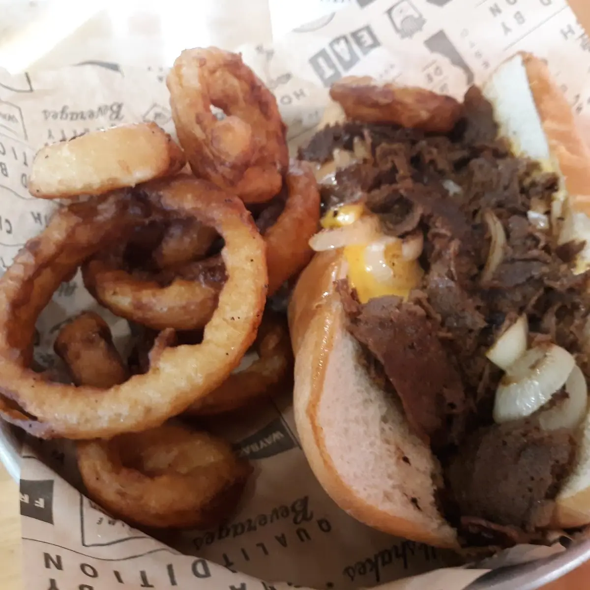 Philly Cheesesteak and Onion Rings