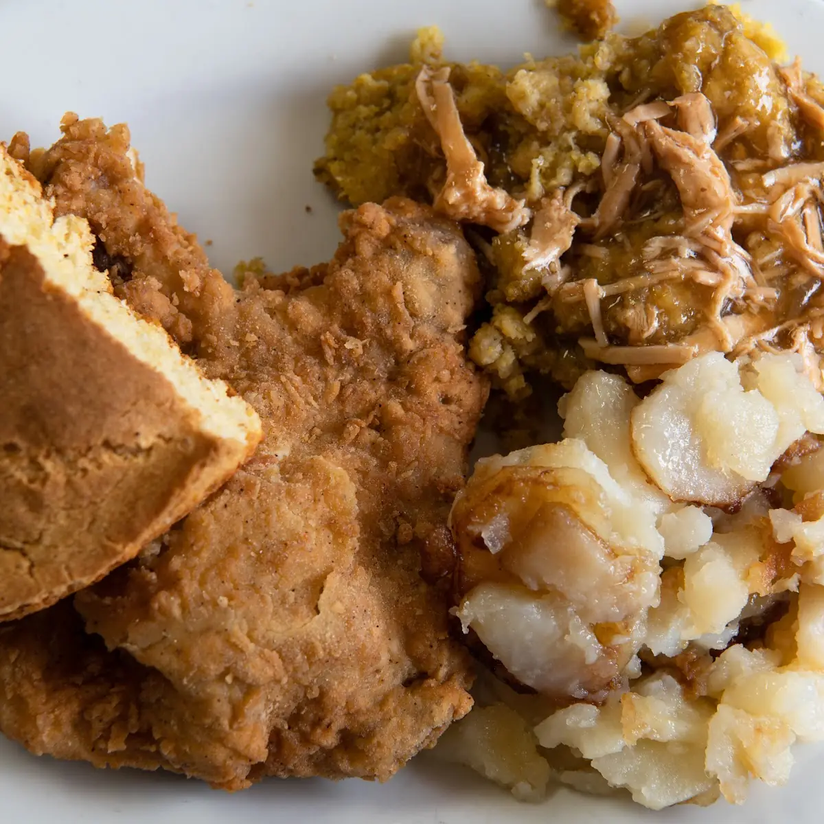 Porkchop Fried Potatoes Stuffing and Cornbread