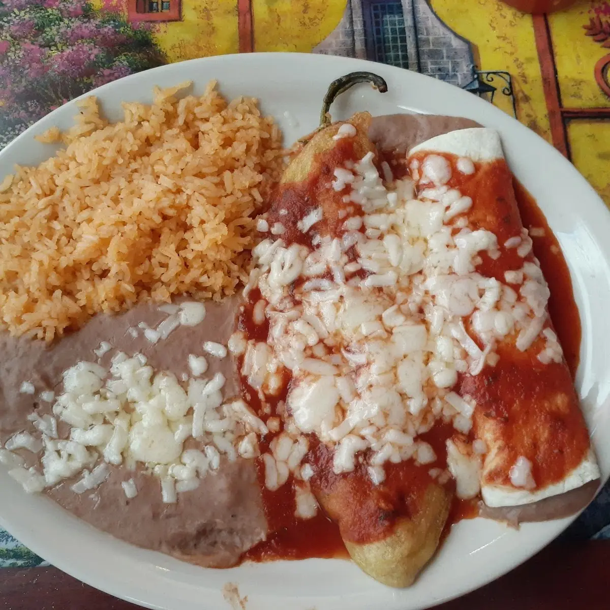 Chili Relleno and Bean and Cheese Burrito