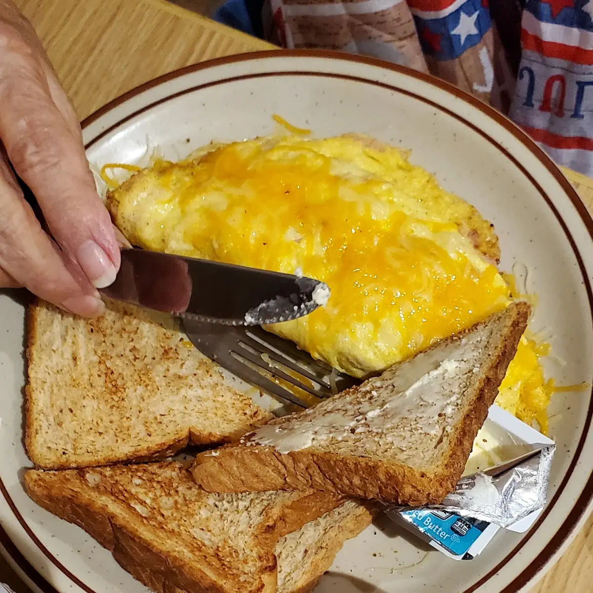 Ham and Cheese Omelet with Toast