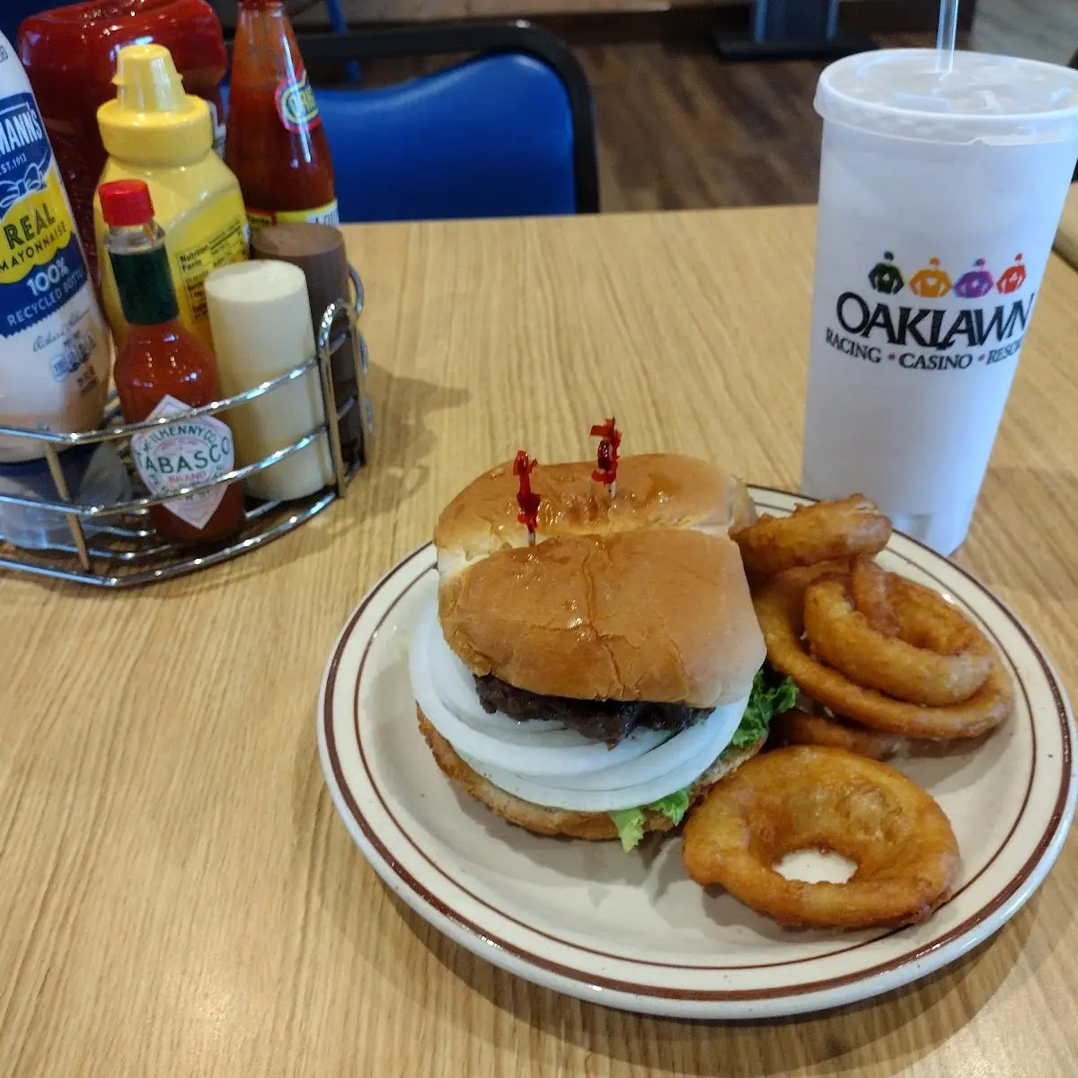 Hamburger and Onion Rings