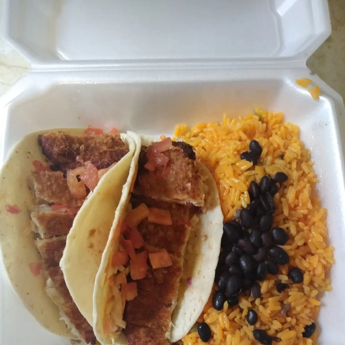 Fish Tacos with Rice and Beans