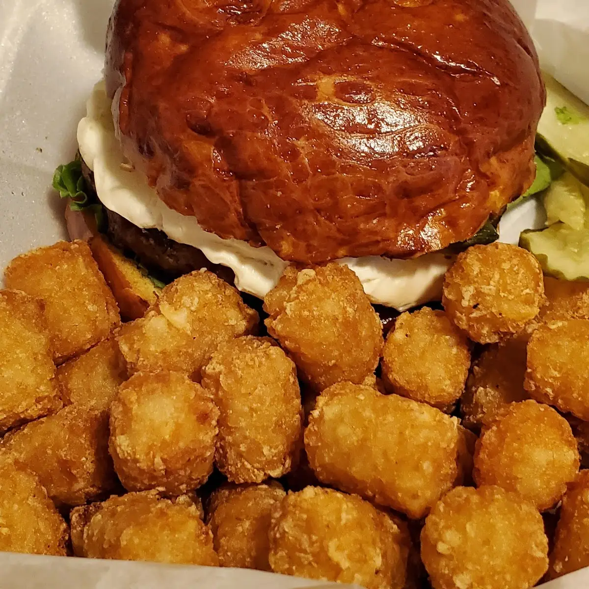 Avocado Cream Cheese Burger and Tots