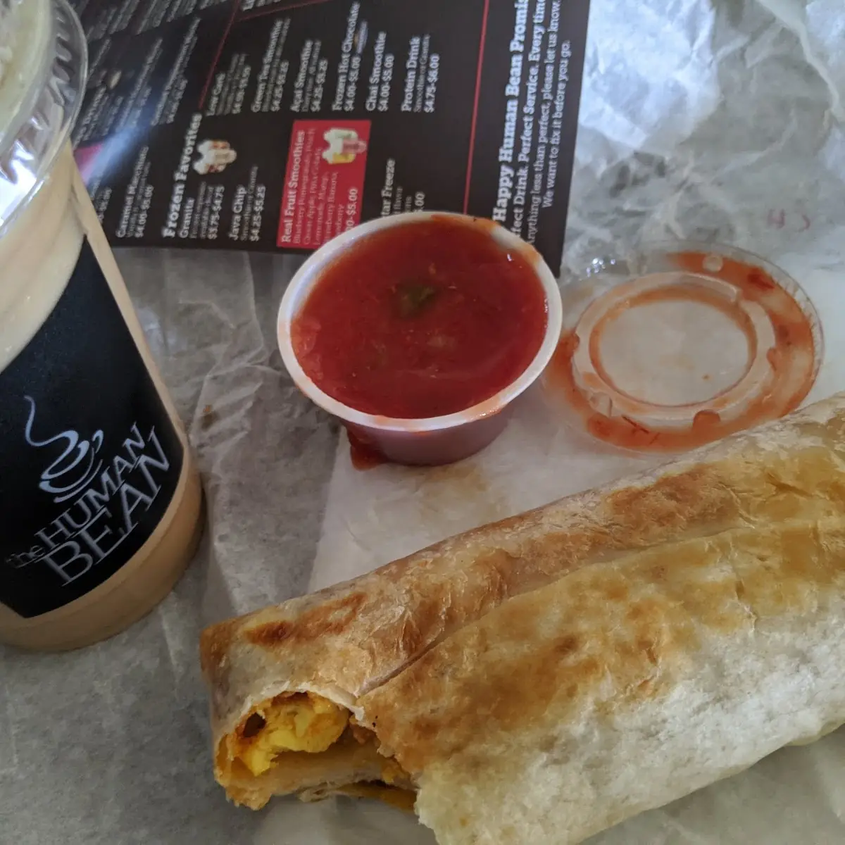 Caramel Hazelnut Latte and Chorizo Burrito