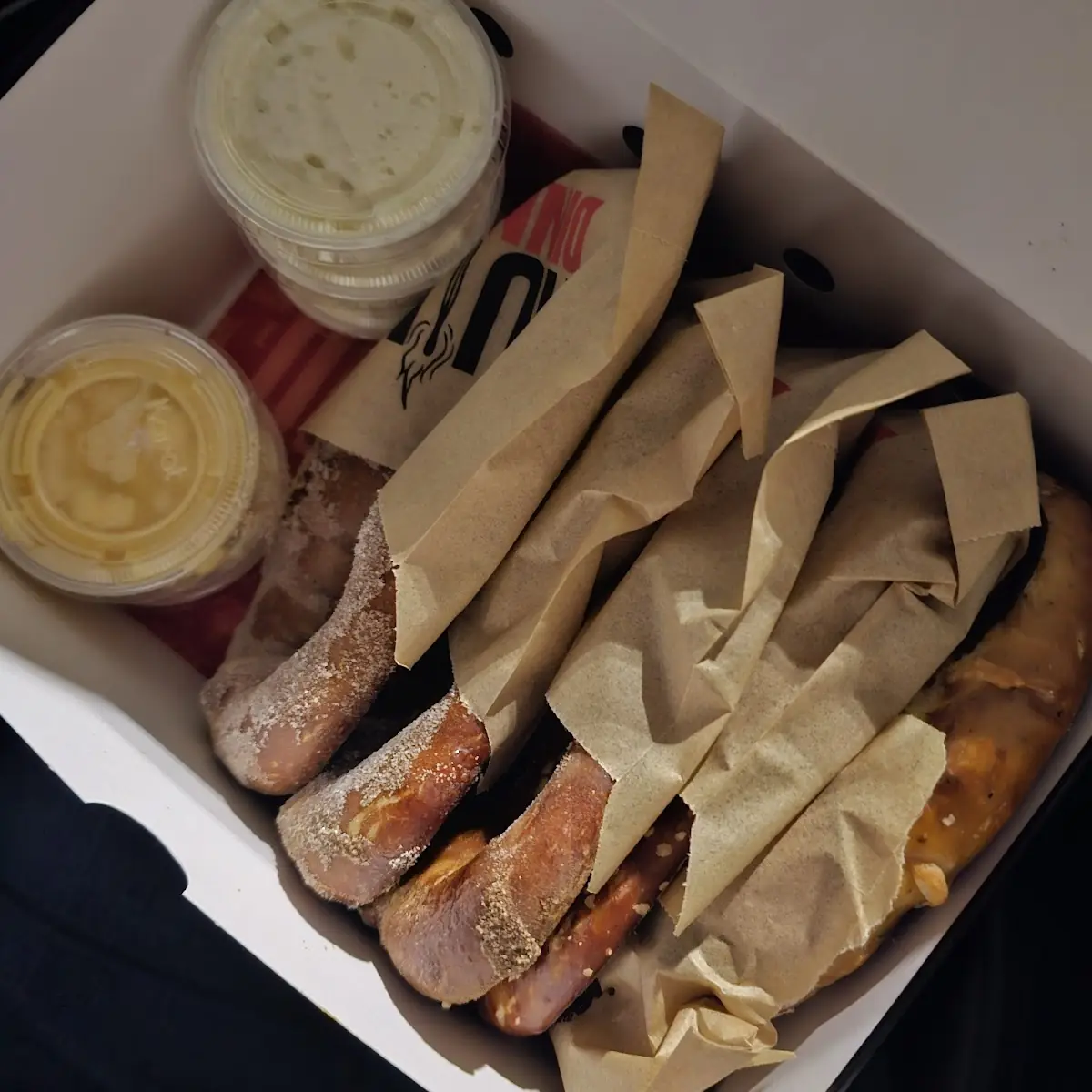 The Saint Bootlegger and Devils Delight Along with Dipping Sauce