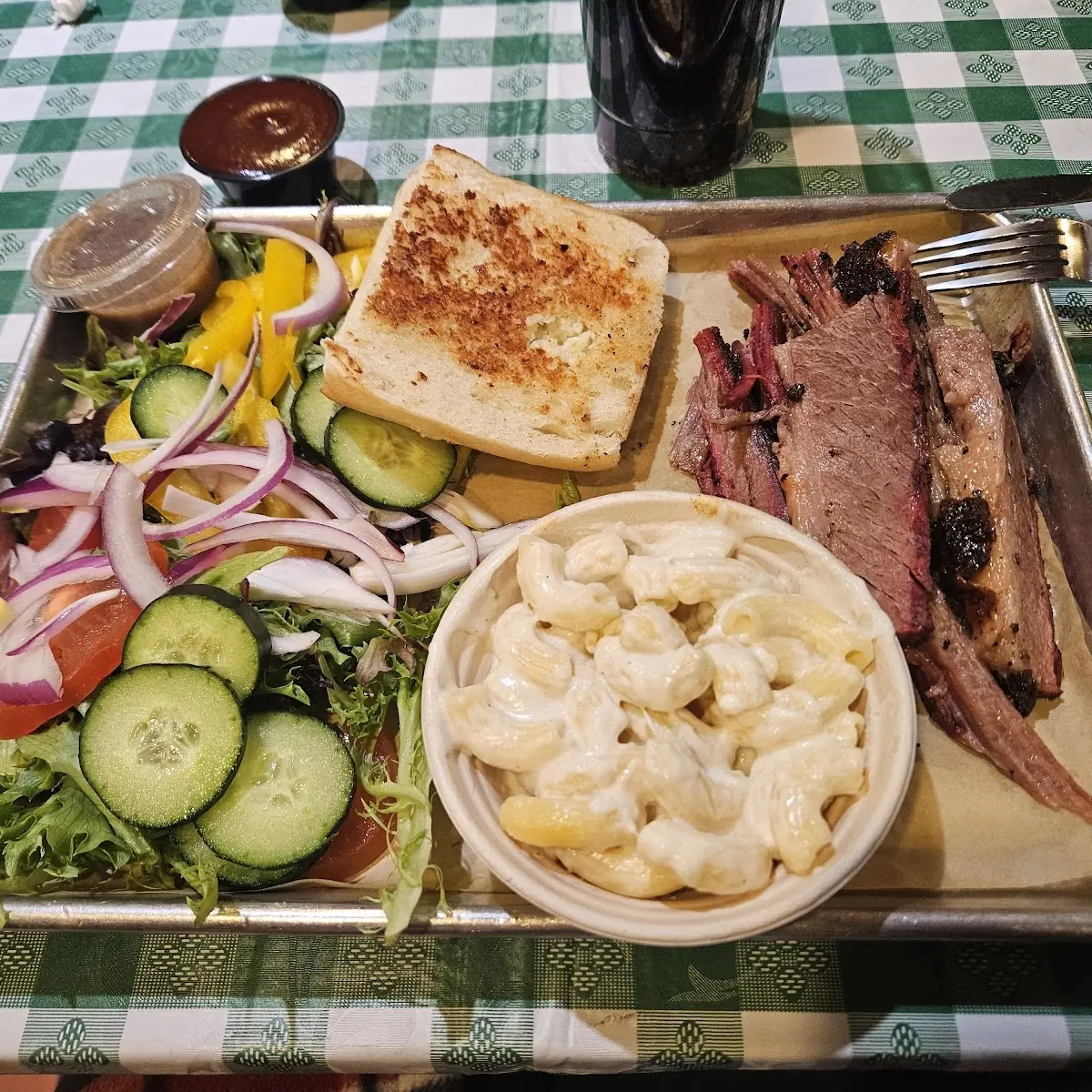 Regular Brisket BBQ Meal with Garlic Bread Mac & Cheese and Garden Salad as Sides