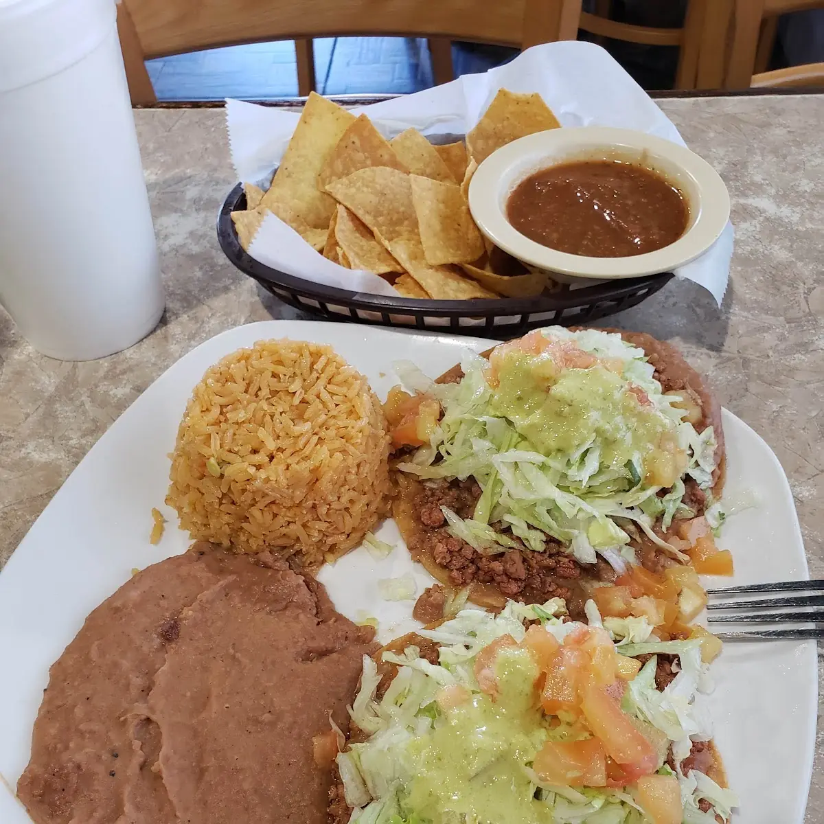 Beef Tostadas with Beans and Rice