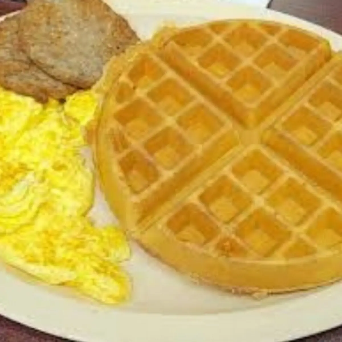 Waffle Scrambled Eggs and Sausage Patties