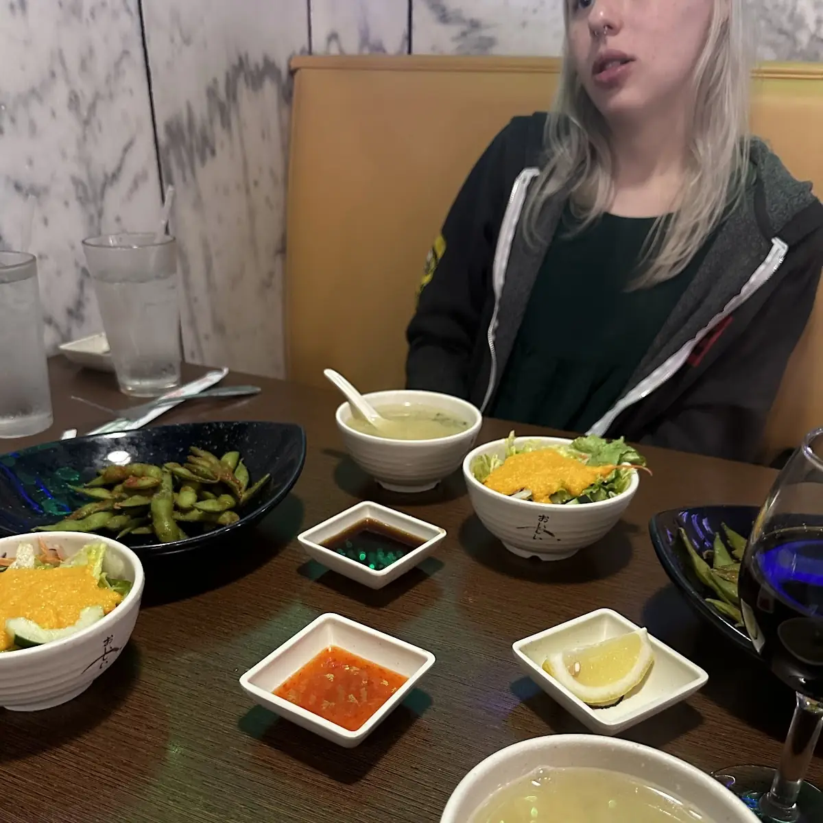 Miso Soup and Salad with Ginger Dressing