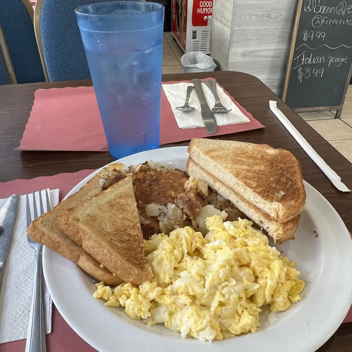 Scrambled Eggs and Toast Home Fries with Cheese