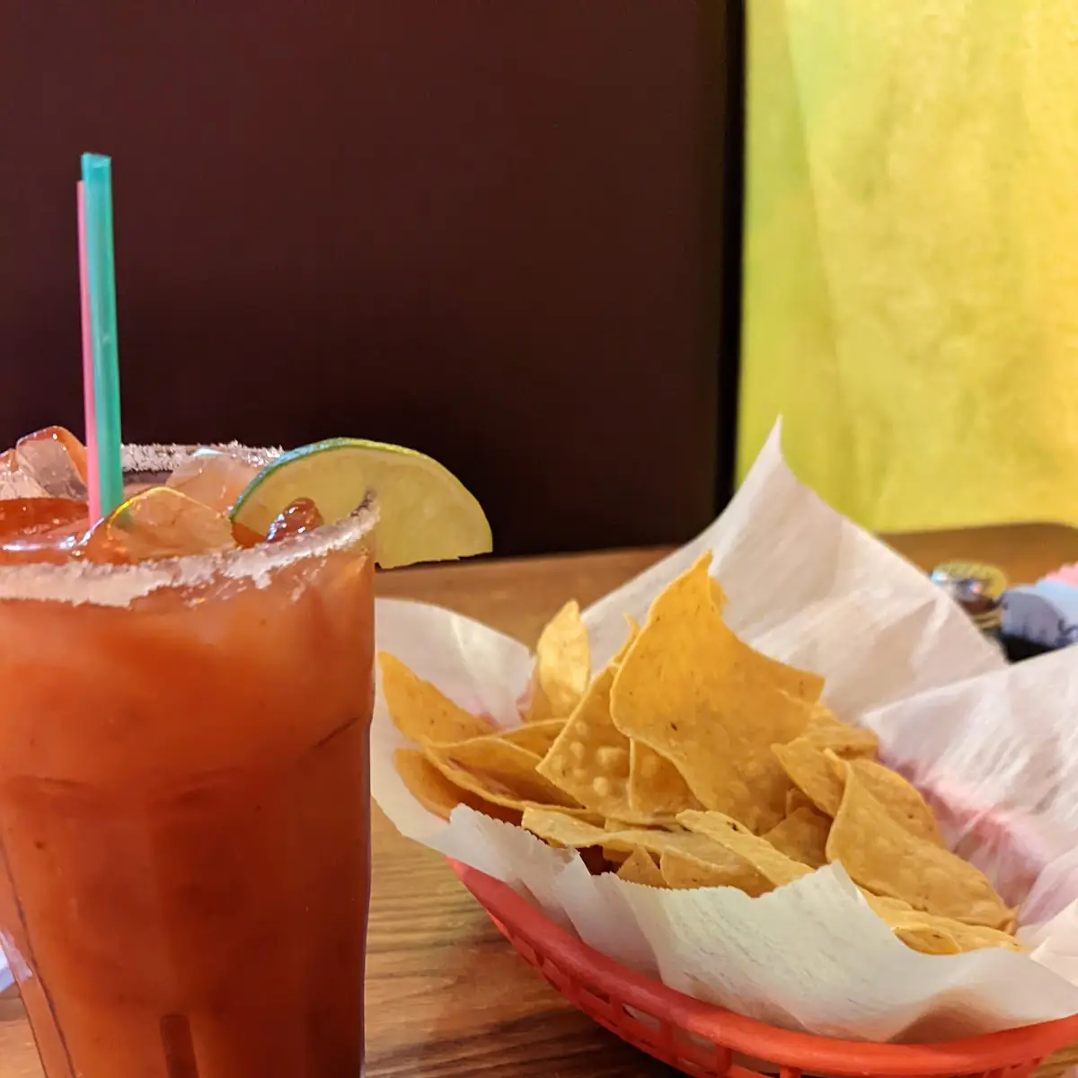Chips Salsa Bloody Mary with Tajin Seasoning