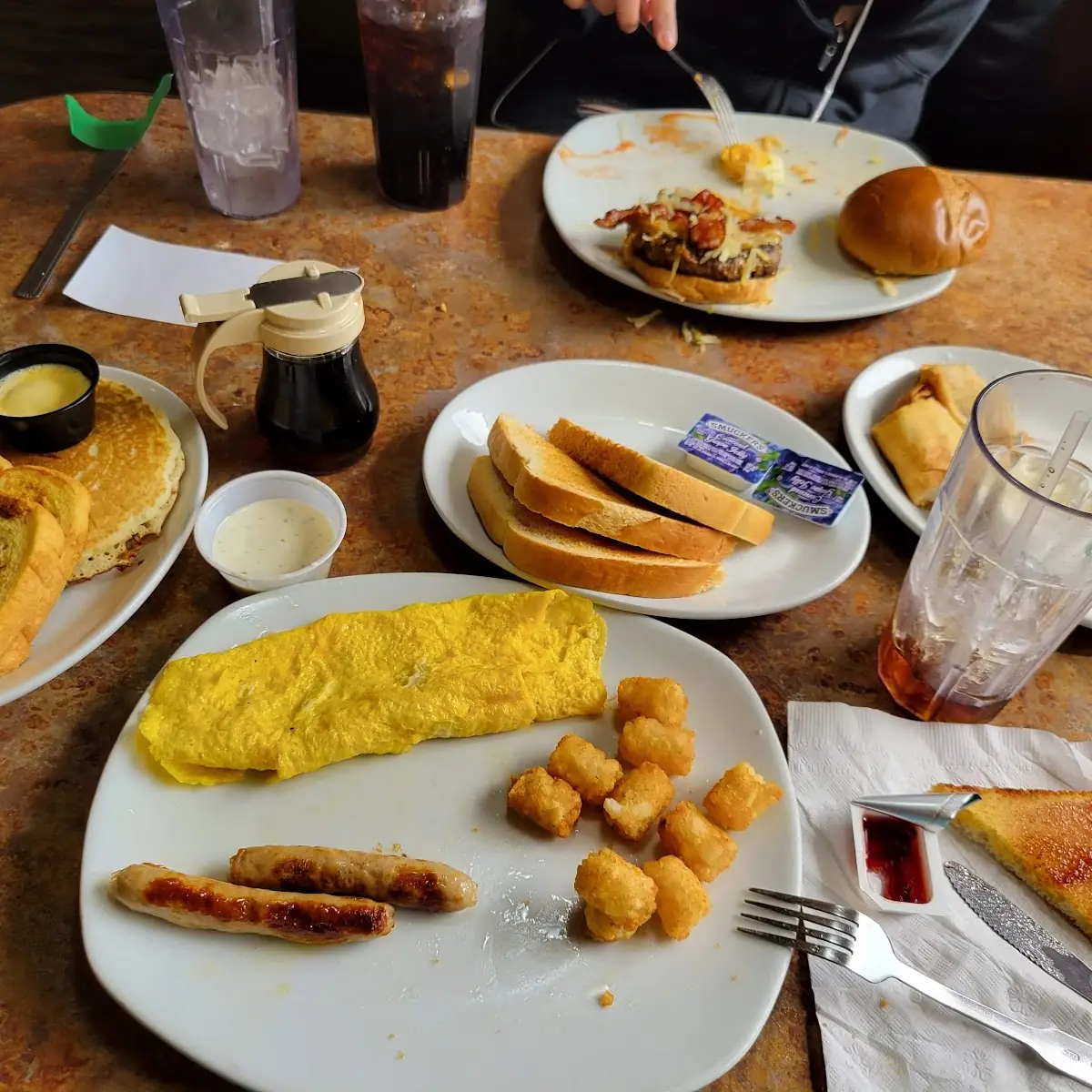 Triple Egg Dare Ya with Tator Tots and the Breakfast Burger with Fries