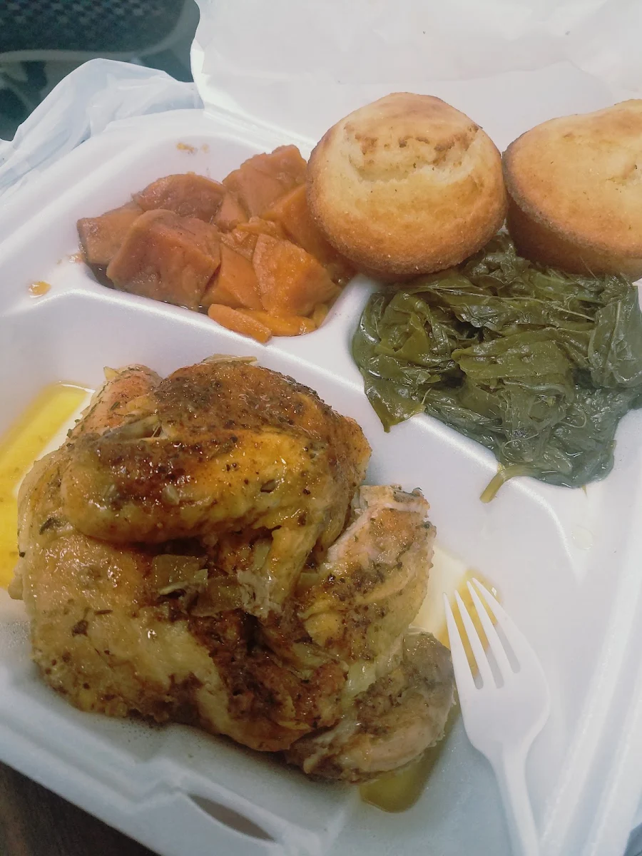 Baked Chicken Yams Greens Cornbread Muffin