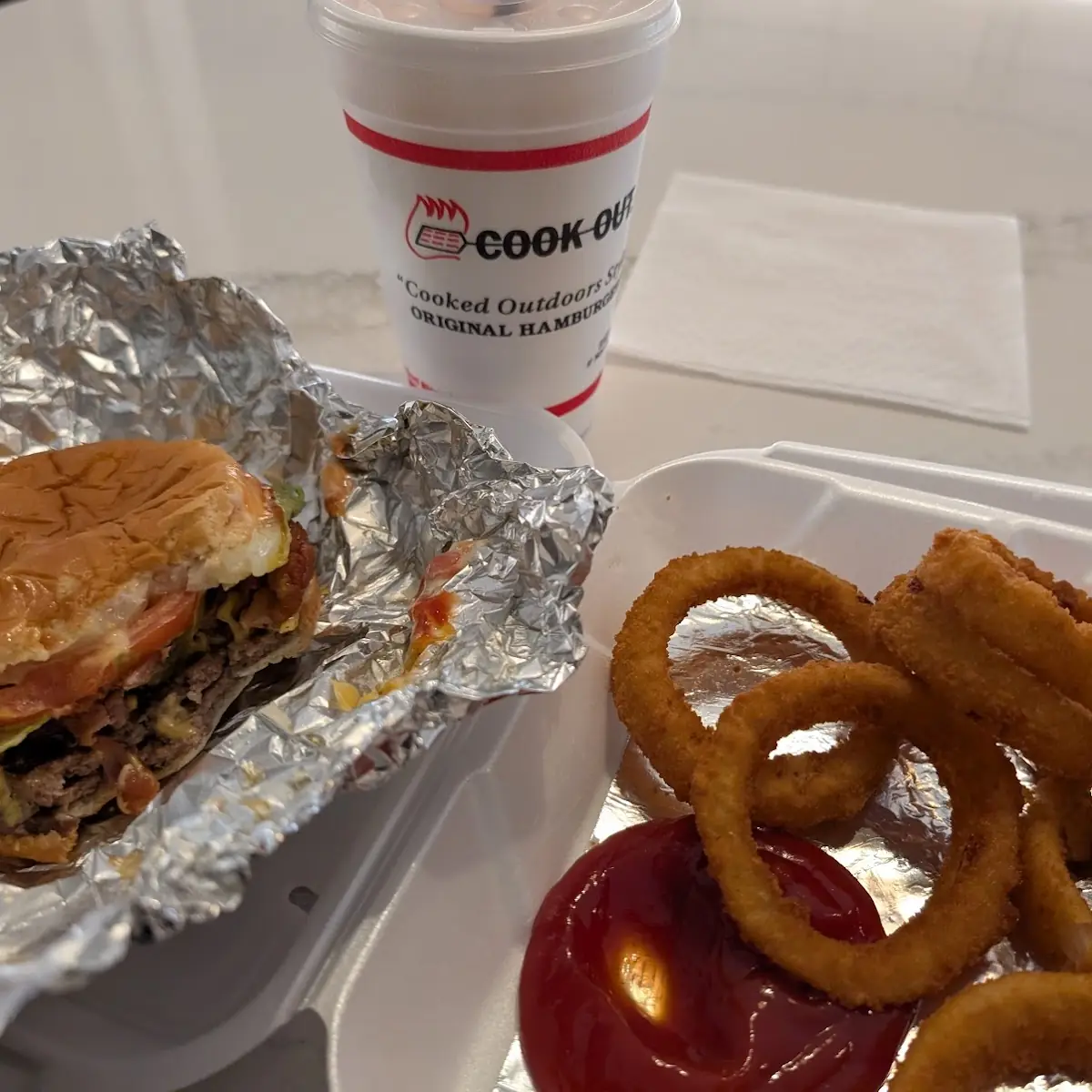 Double Cheeseburger with Onion Rings