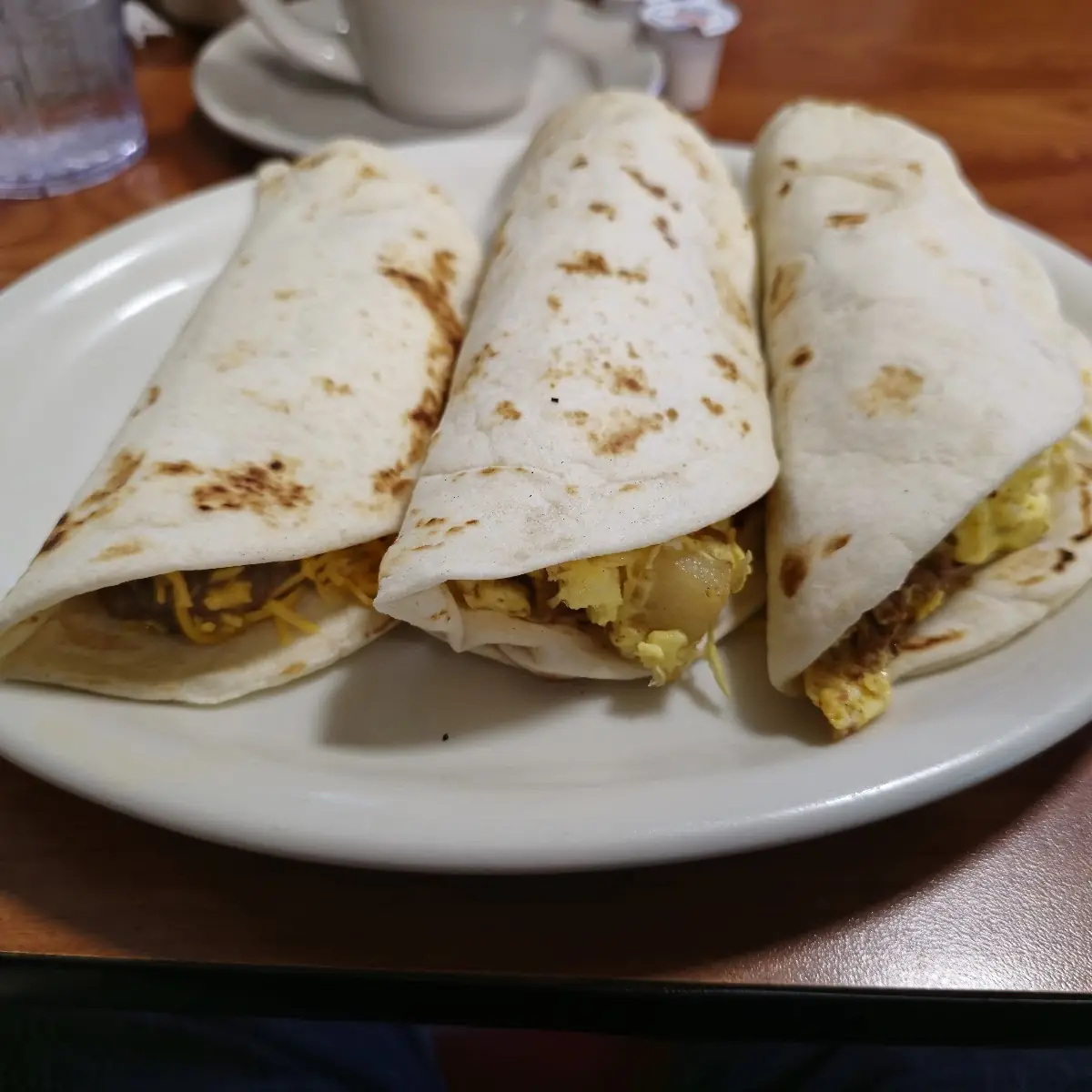 Potato & Egg Chorizo & Egg and a Bean & Cheese Taco