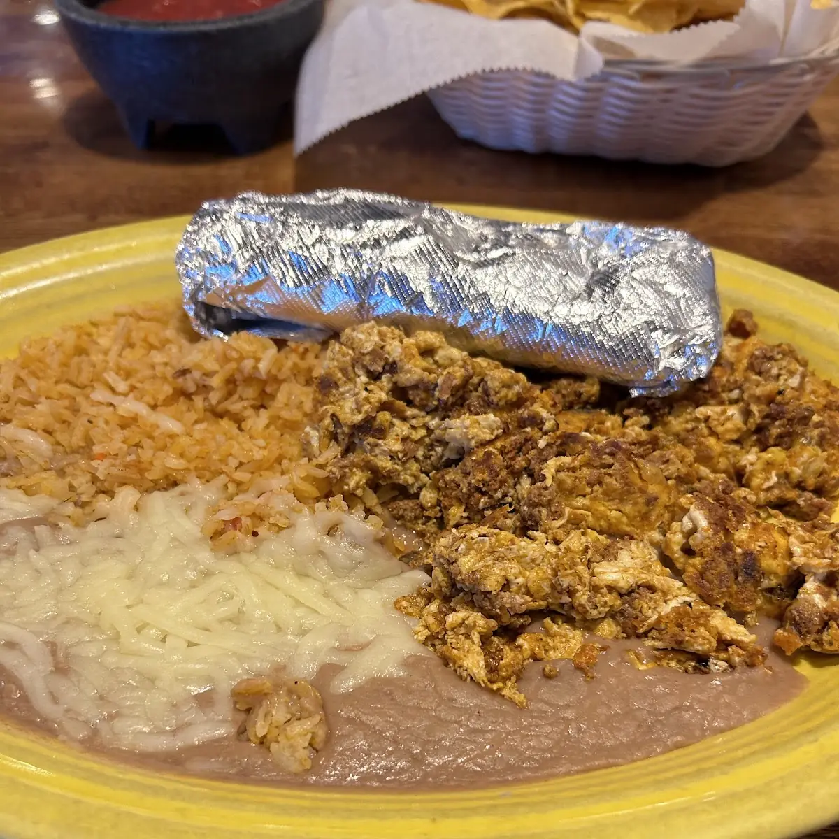 One Enchilada Rice and Refried Beans