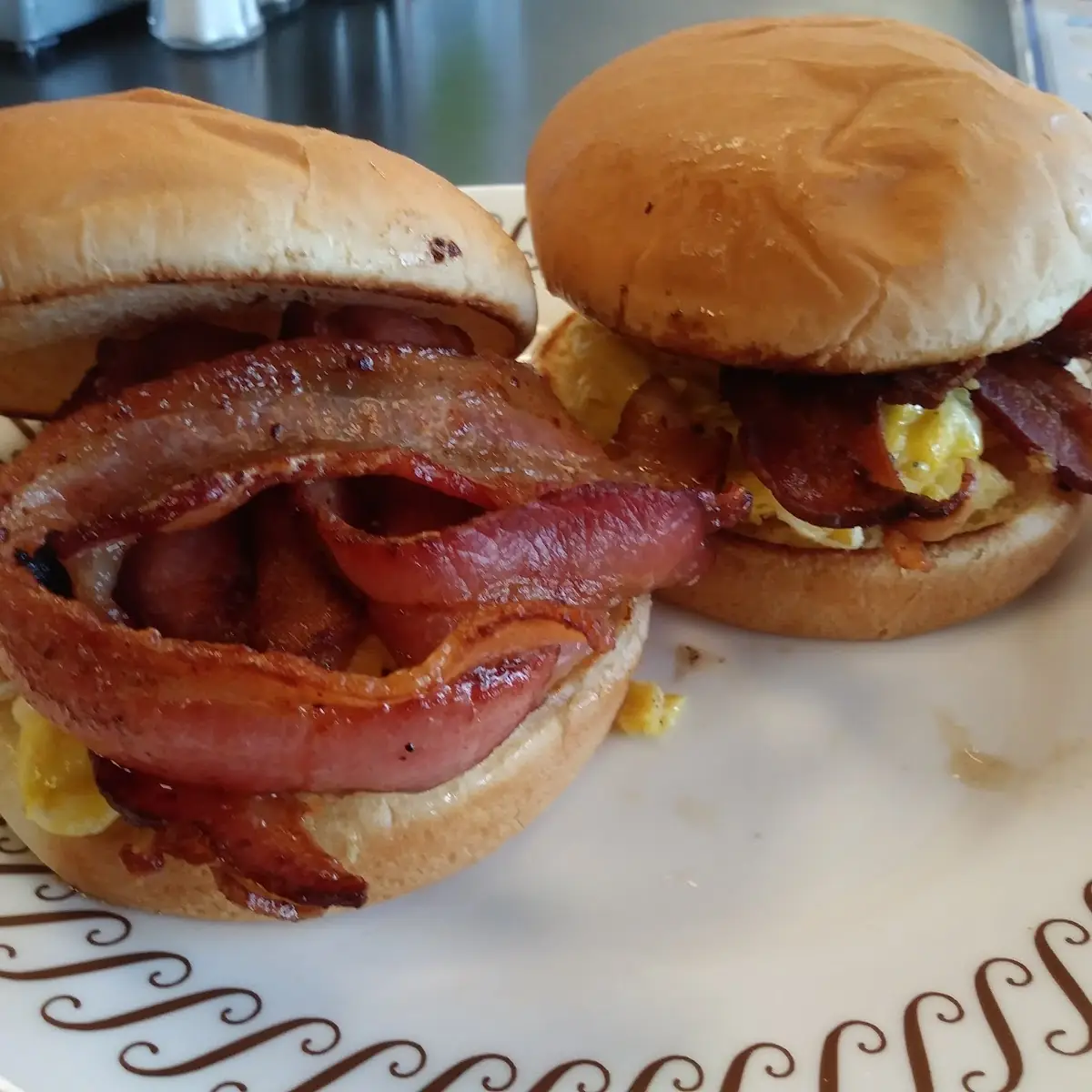 Scrambled Egg and Bacon on a Grilled Bun