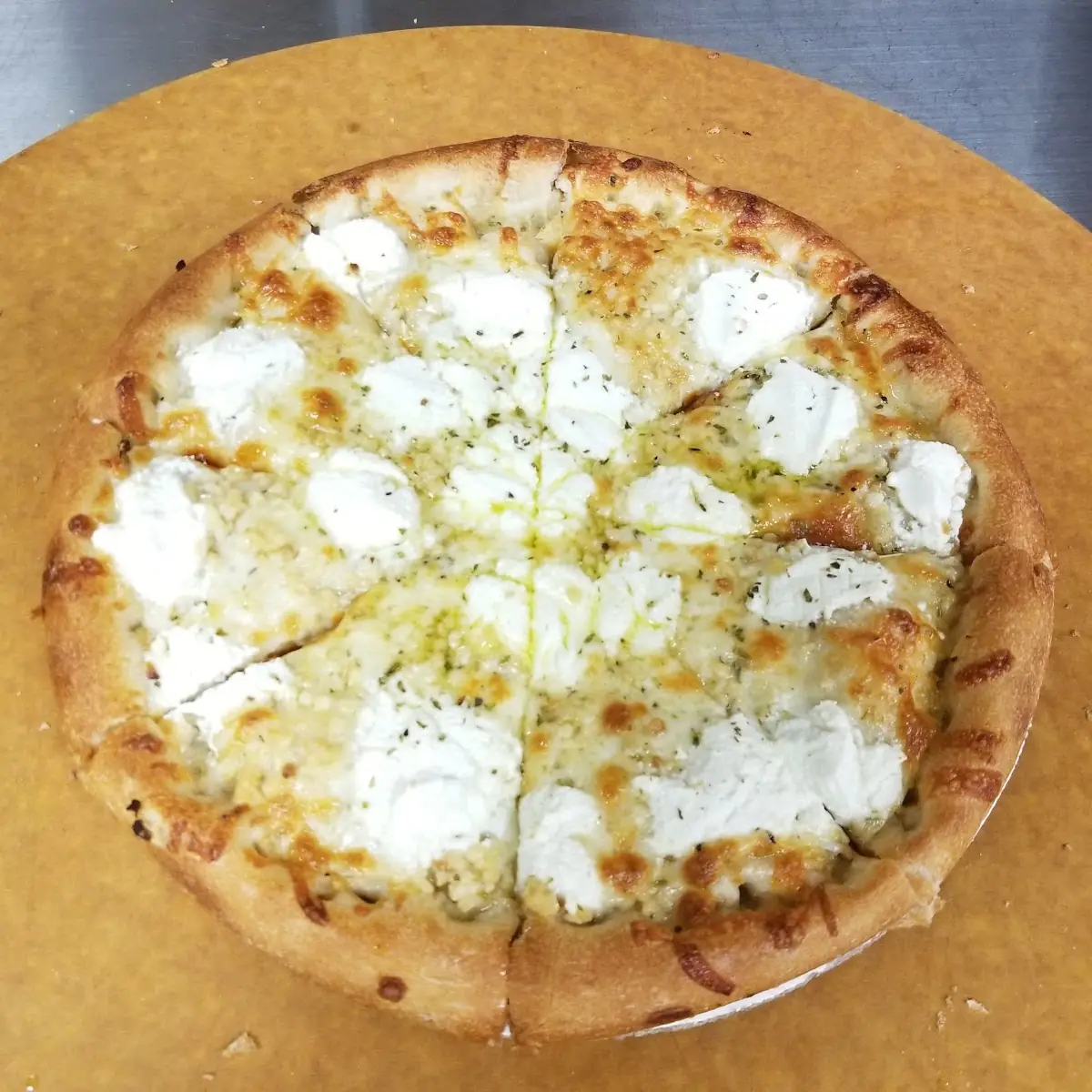 White Pizza Ricotta Cheese Mozzarella Cheese Vergin Olive Oil and Fresh Garlic