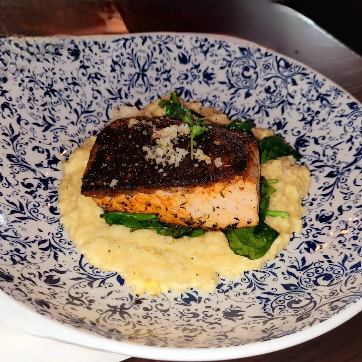 Blackened Salmon over Polenta