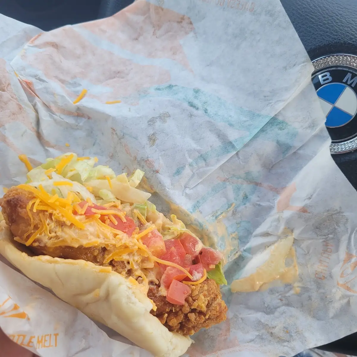 Crispy Chicken Sandwich Taco with Lettuce Tomato and Avocado Added