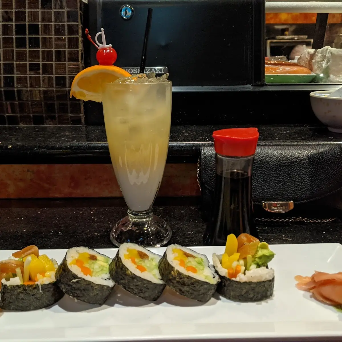 Veggie Sushi and Pina Colada