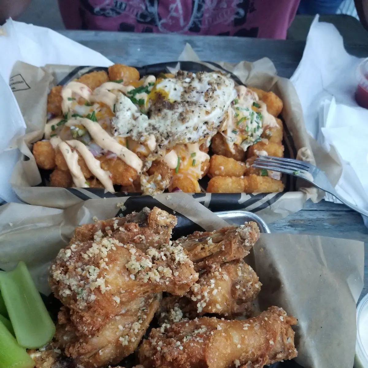 Garlic Parmesan Wings and Loaded Tots