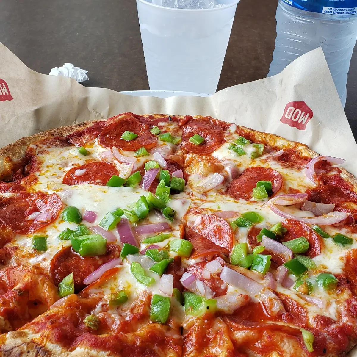 Pepperoni Pizza w Onions and Green Peppers