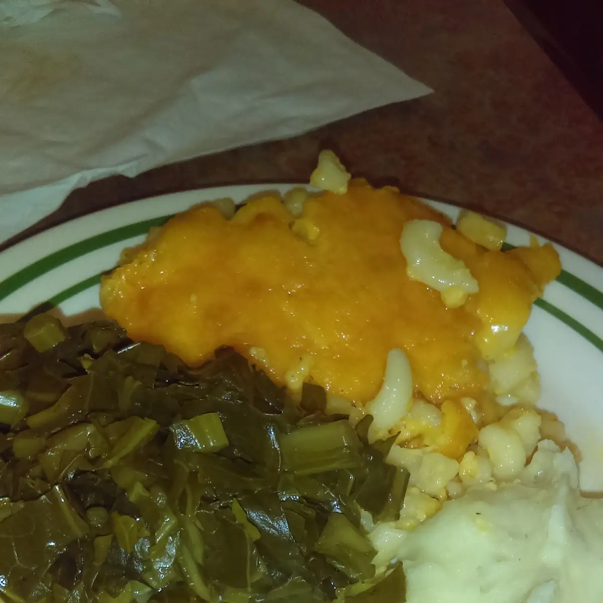 Mashed Potatoes Macaroni Cheese and Greens