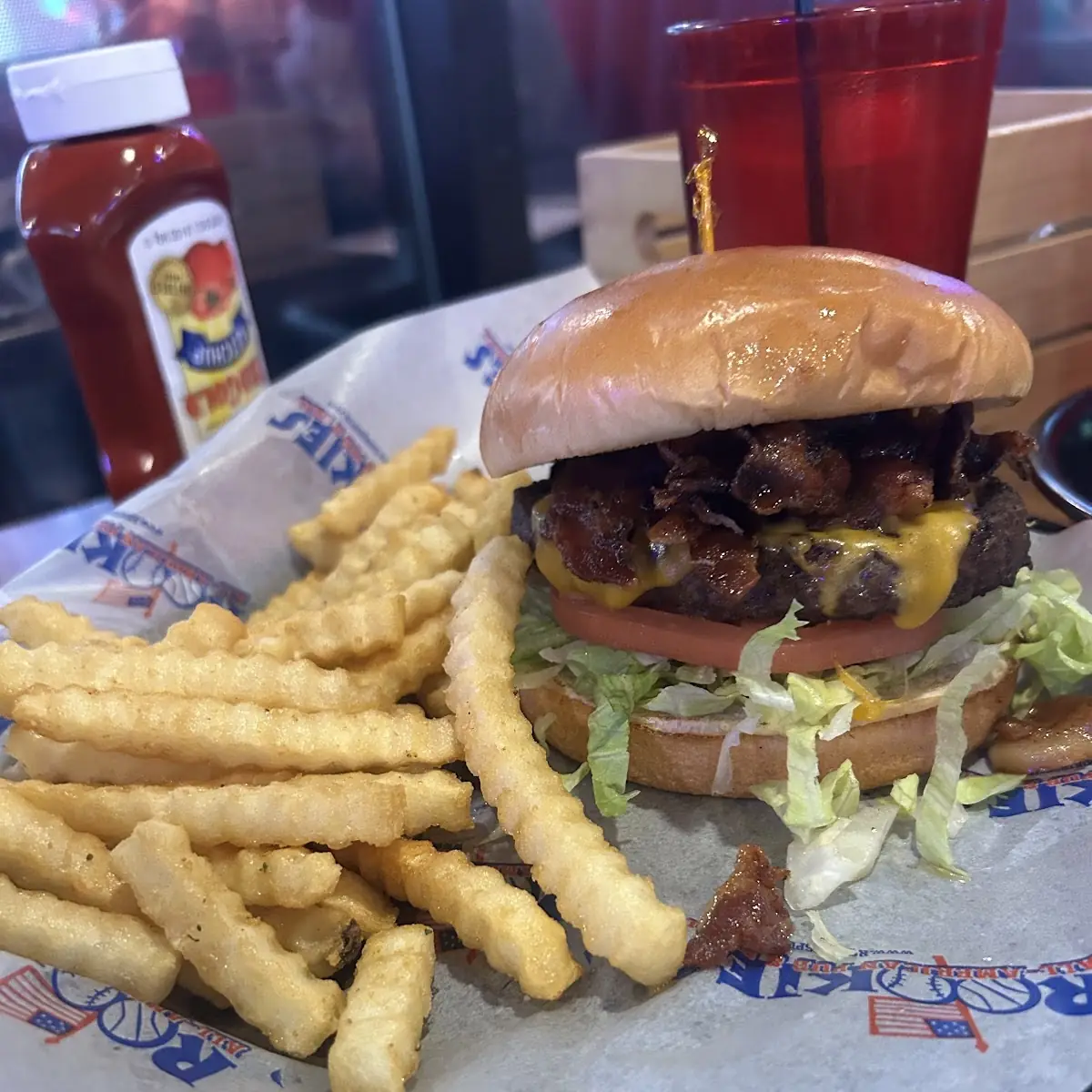 Bacon Cheeseburger and Fries with Cheese