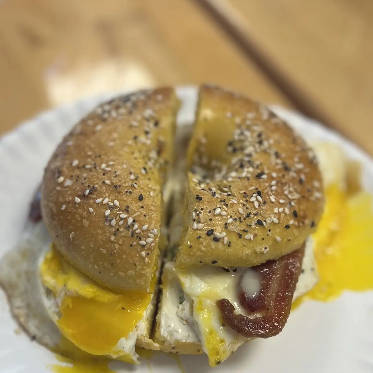Everything Egg Bagel with Egg Cheese and Bacon