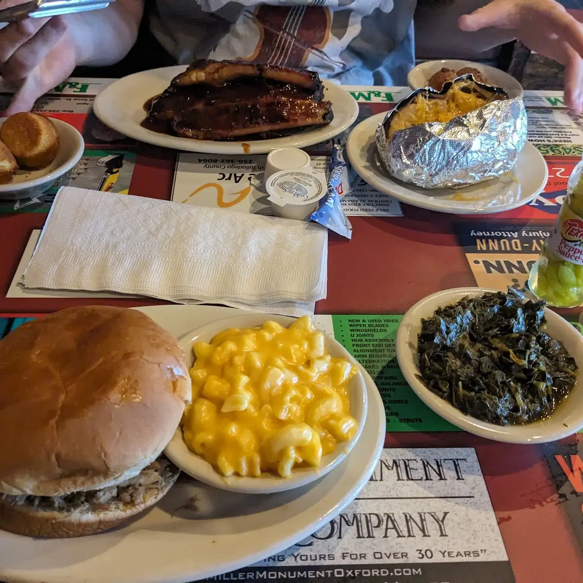 Pork Sandwich Mac and Cheese Collard Greens