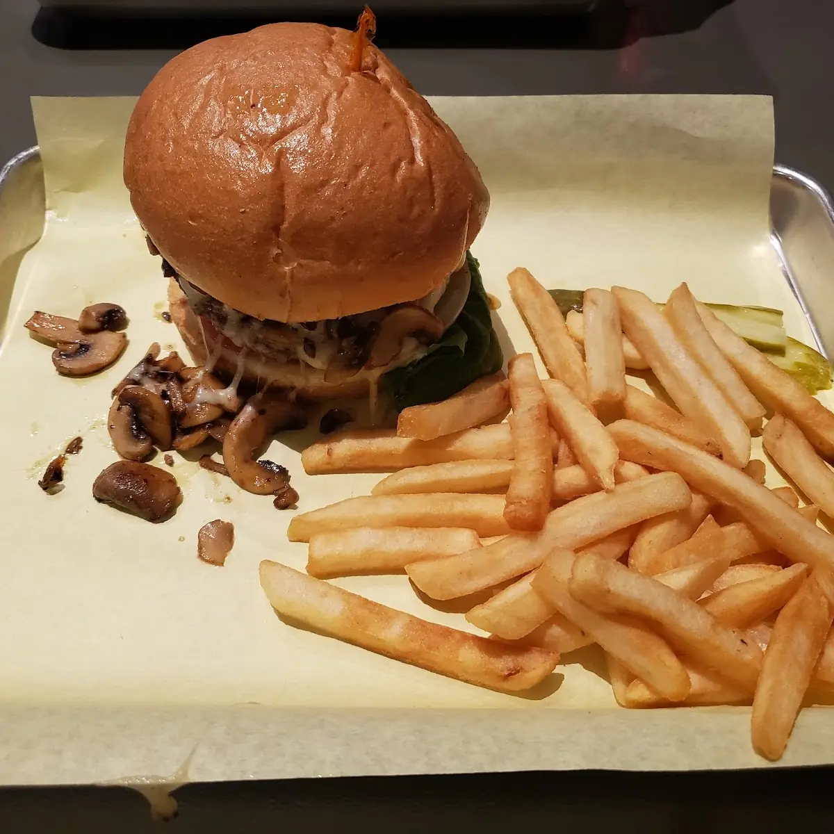 Mushroom Swiss Burger & Fries